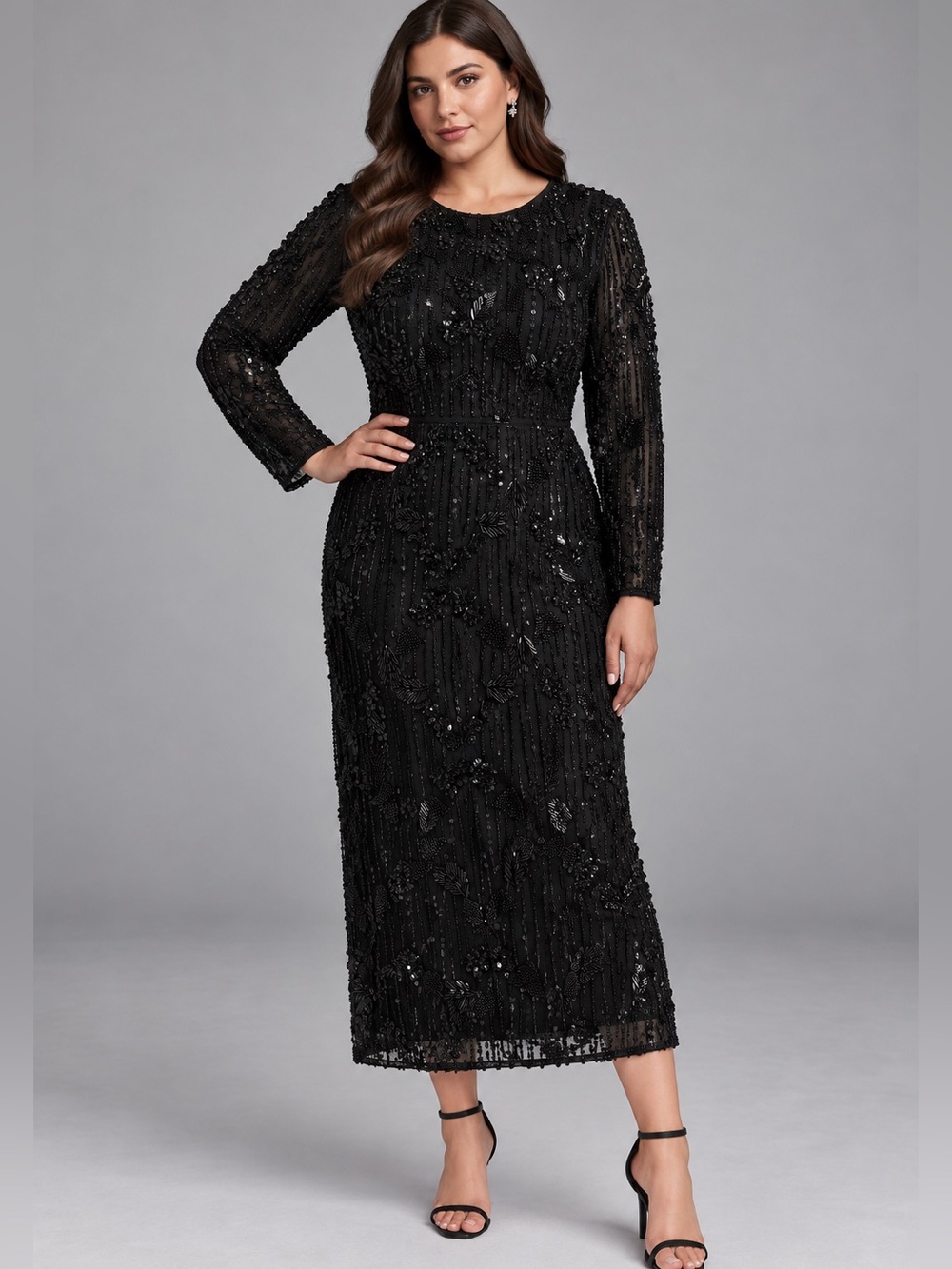 NWT Mac Duggal  Black High Neck Long Sleeve 5988 Beaded Embellished Dress 16